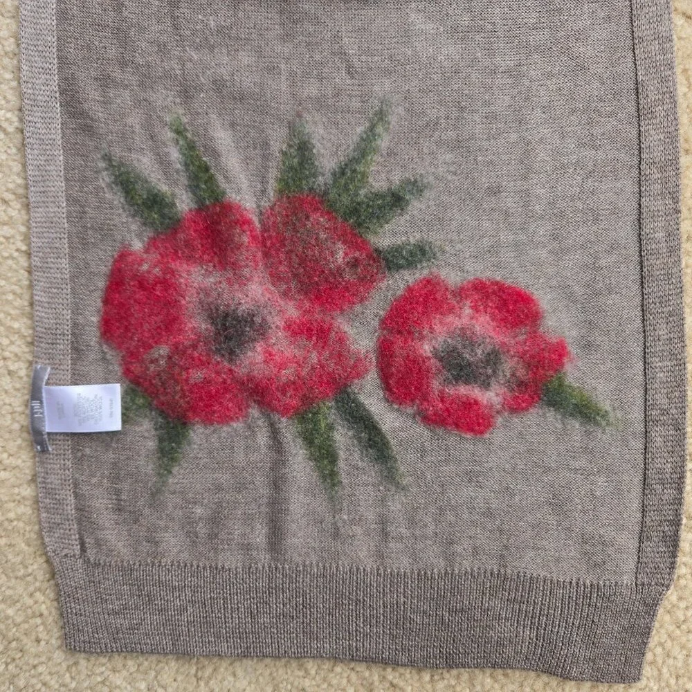 NWOT J. Jill Knit Scarf with Needle Felted Wool Flowers